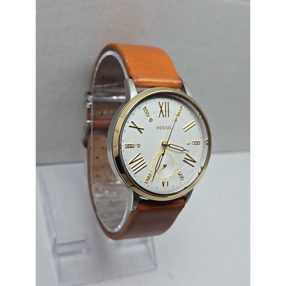 Fossil Gazer ES4161 Womens Watch White Dial Crystal Markers Leather New Battery - Picture 3 of 13